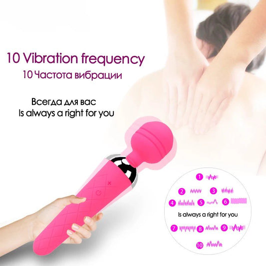 Pink 10-Speed Silicone Clitoral Vibrator - Rechargeable Wand Massager
