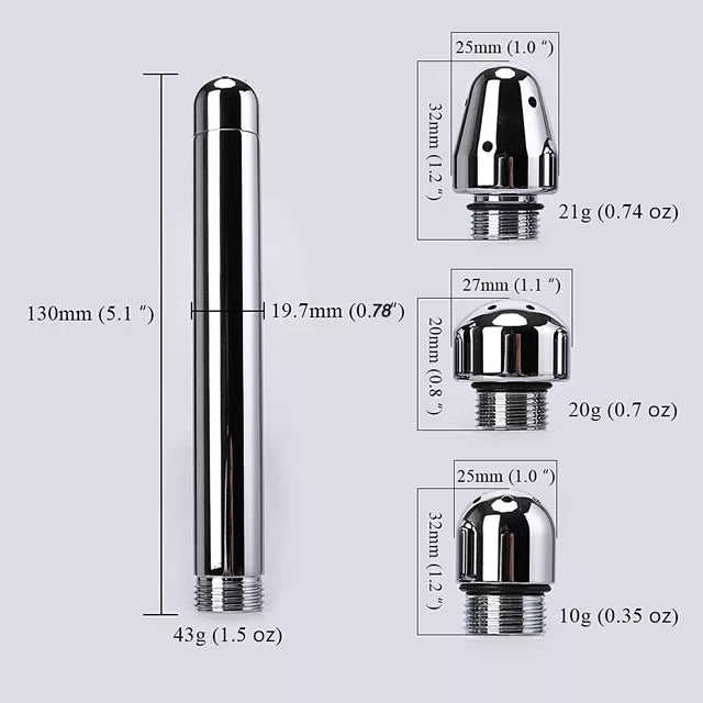 Stainless Steel 3-Cap Shower Enema Kit - Metal Douche for Anal & Vaginal Cleansing