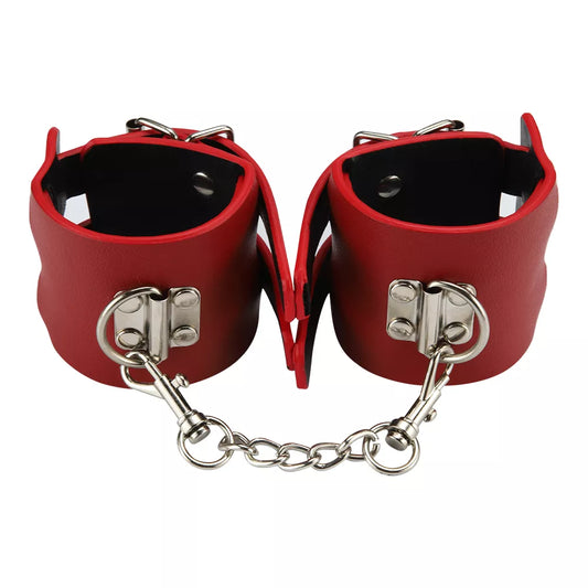 5-Piece Red Leather BDSM Set - Includes Blindfold, Collar, and Handcuffs for Adult Play