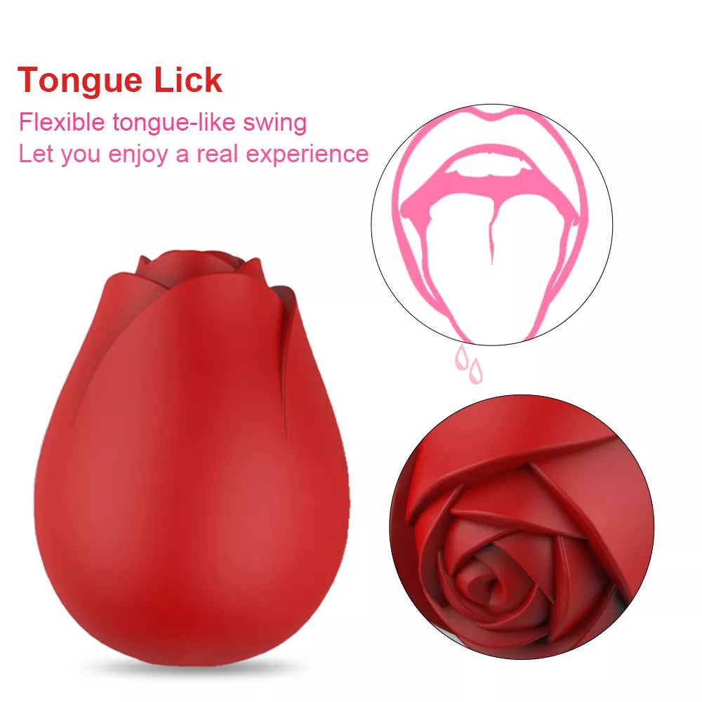 Rose-Shaped Love Egg Vibrator - Vibrating & Licking Clitoral Stimulator for Intense Pleasure (Red)