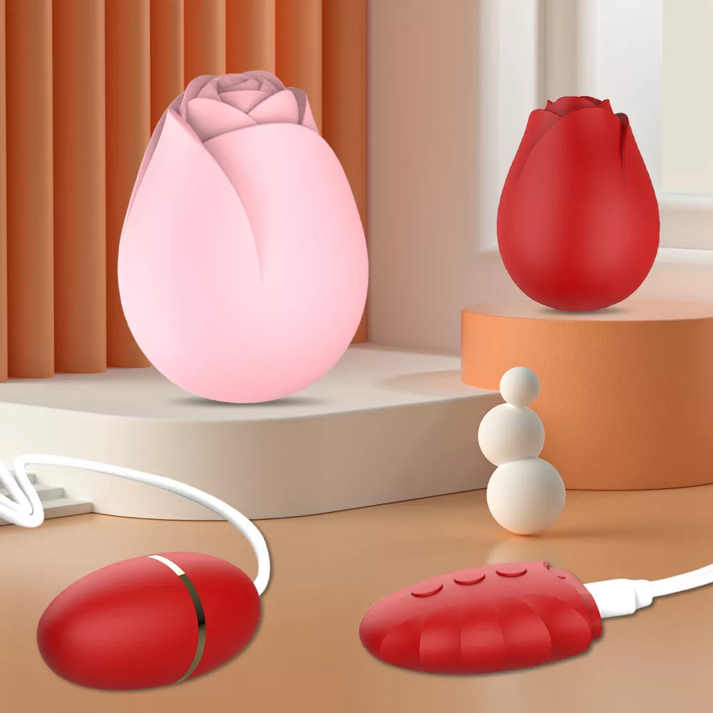 Rose-Shaped Love Egg Vibrator - Vibrating & Licking Clitoral Stimulator for Intense Pleasure (Red)