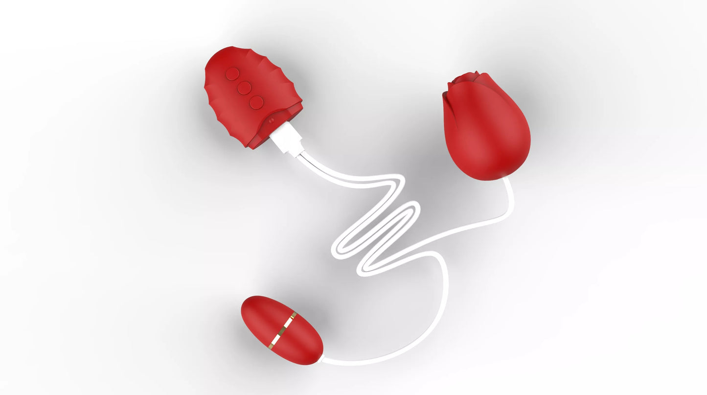 Rose-Shaped Love Egg Vibrator - Vibrating & Licking Clitoral Stimulator for Intense Pleasure (Red)