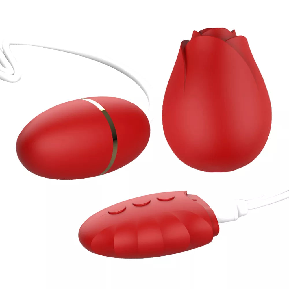 Rose-Shaped Love Egg Vibrator - Vibrating & Licking Clitoral Stimulator for Intense Pleasure (Red)