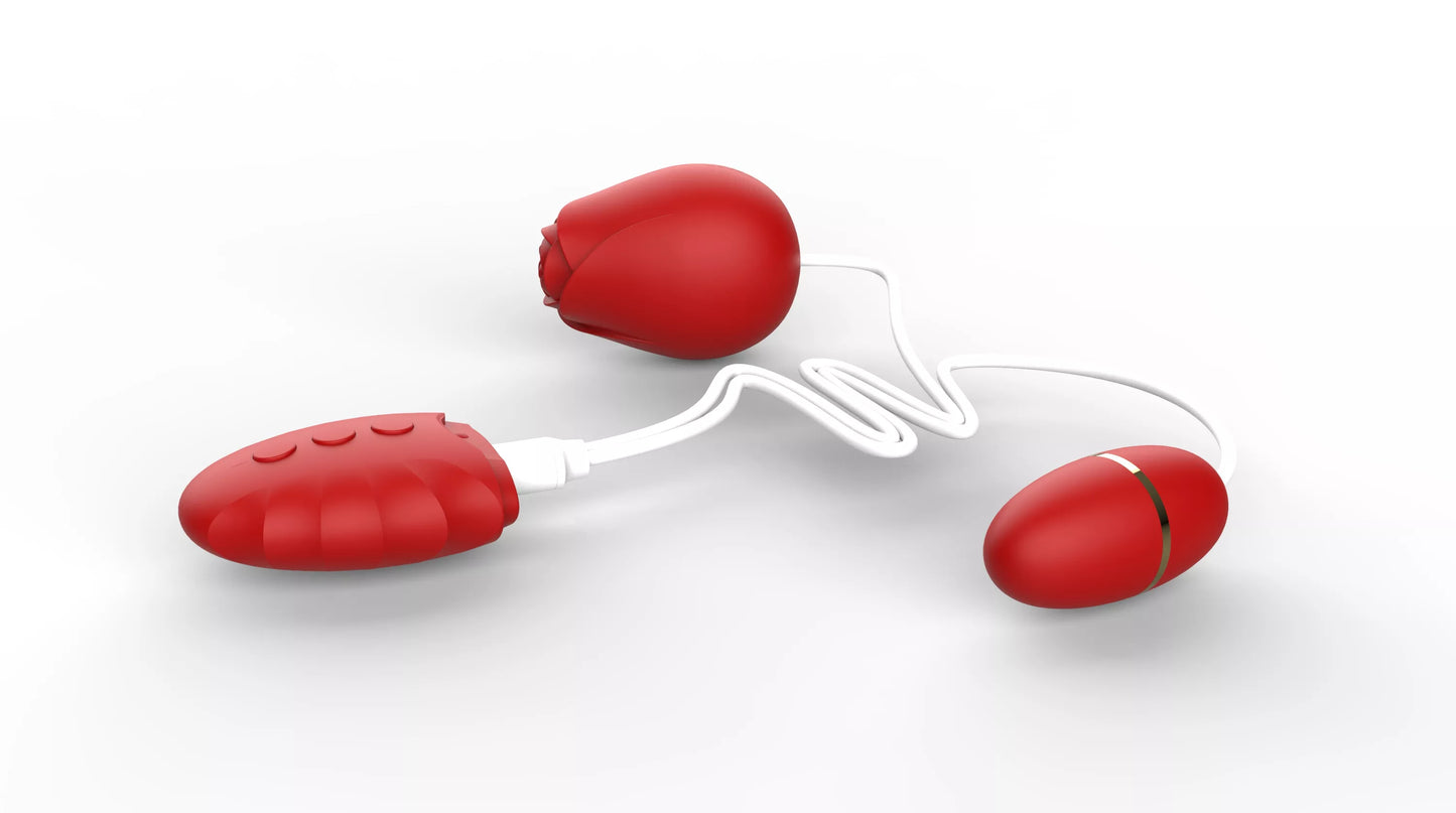 Rose-Shaped Love Egg Vibrator - Vibrating & Licking Clitoral Stimulator for Intense Pleasure (Red)