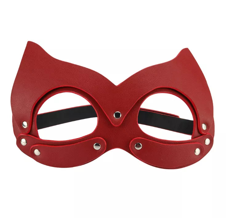 5-Piece Red Leather BDSM Set - Includes Blindfold, Collar, and Handcuffs for Adult Play