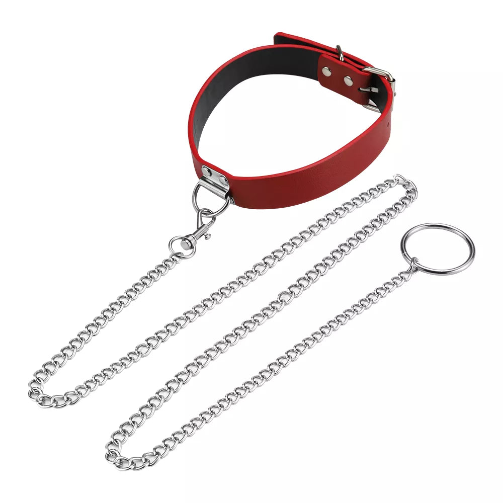5-Piece Red Leather BDSM Set - Includes Blindfold, Collar, and Handcuffs for Adult Play