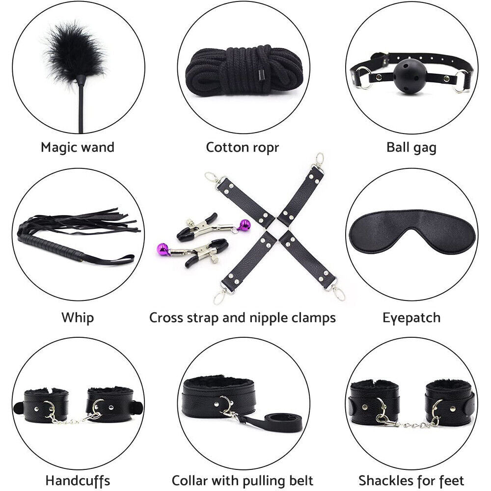 Red Leather Bondage Kit - Handcuffs, Collar, Blindfold & Cat Masquerade for BDSM Play