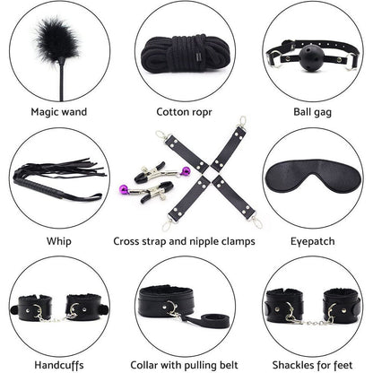 Red Leather Bondage Kit - Handcuffs, Collar, Blindfold & Cat Masquerade for BDSM Play