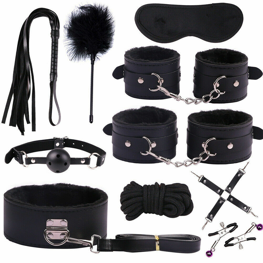 Red Leather Bondage Kit - Handcuffs, Collar, Blindfold & Cat Masquerade for BDSM Play