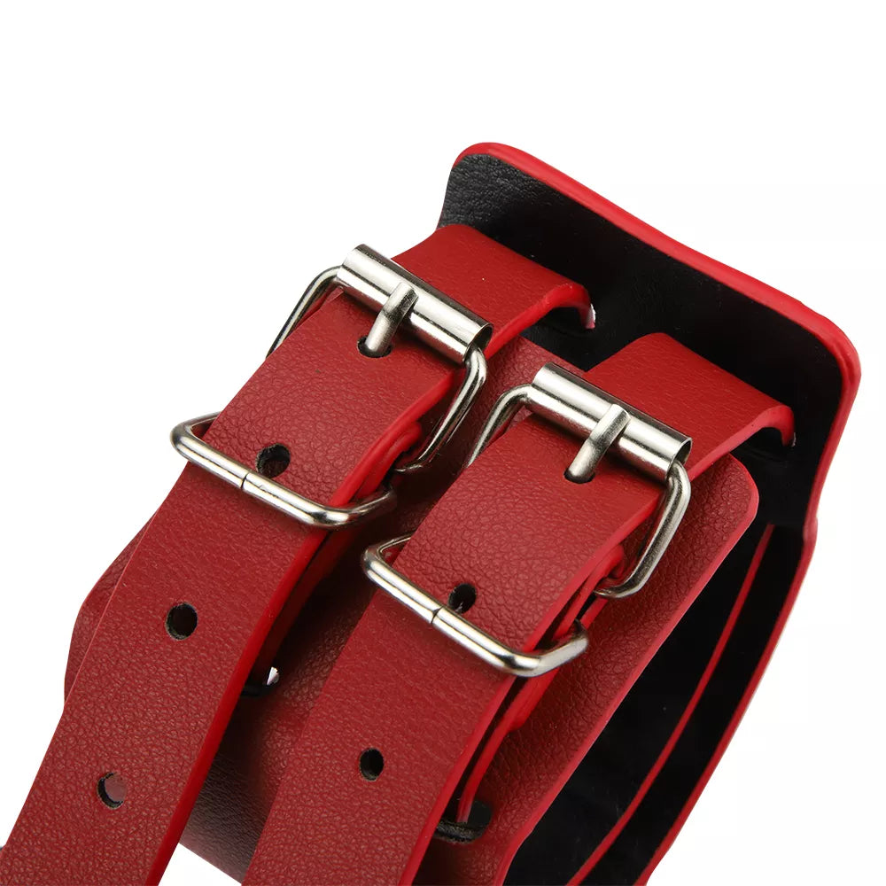 5-Piece Red Leather BDSM Set - Includes Blindfold, Collar, and Handcuffs for Adult Play