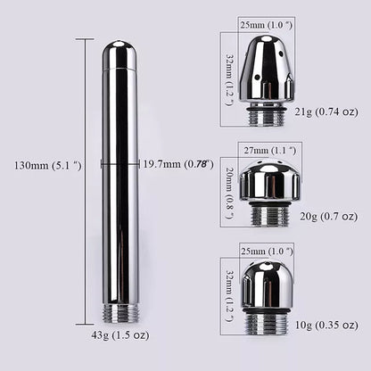 Stainless Steel 3-Cap Shower Enema Kit - Metal Douche for Anal & Vaginal Cleansing