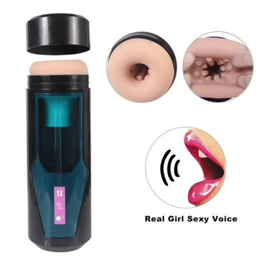 Voice-Activated Silicone Male Masturbator Cup - Vibrating Pocket Pussy Toy for Men