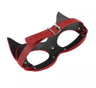 5-Piece Red Leather BDSM Set - Includes Blindfold, Collar, and Handcuffs for Adult Play