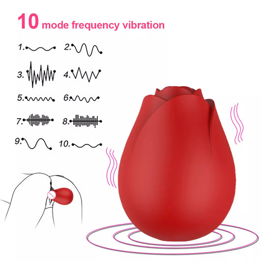 Rose-Shaped Love Egg Vibrator - Vibrating & Licking Clitoral Stimulator for Intense Pleasure (Red)